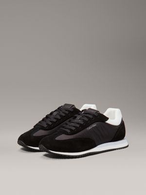 ck black / bright white suede low profile trainers for women calvin klein