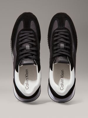 ck black / bright white suede low profile trainers for women calvin klein