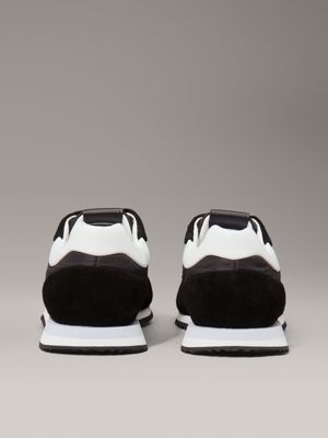 ck black / bright white suede low profile trainers for women calvin klein