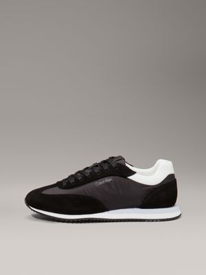 ck black / bright white suede low profile trainers for women calvin klein