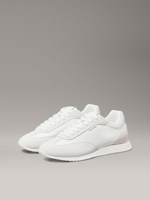 bright white suede low profile trainers for women calvin klein