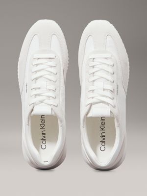 bright white suede low profile trainers for women calvin klein