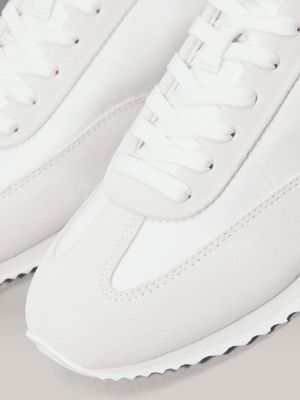 bright white suede low profile trainers for women calvin klein