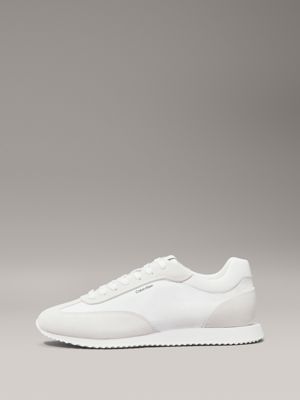 bright white suede low profile trainers for women calvin klein