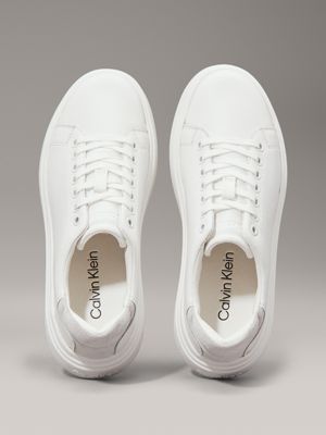 bright white/pearl grey leather trainers for women calvin klein