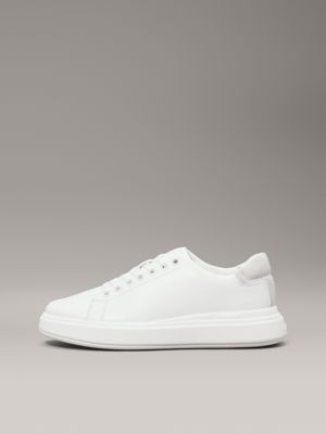 bright white/pearl grey leather trainers for women calvin klein