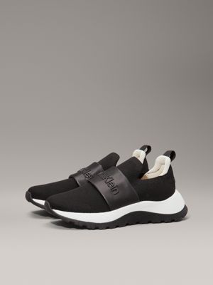 ck black / turtledove slip-on knit trainers for women calvin klein