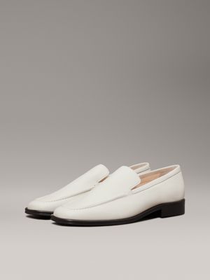 beige leather square toe loafers for women calvin klein