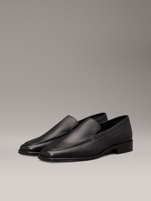 ck black leather square toe loafers for women calvin klein