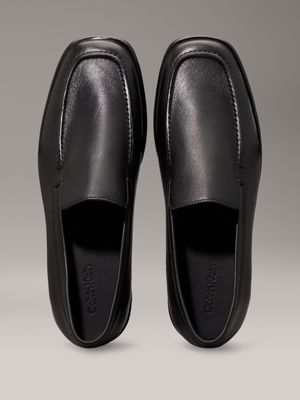 ck black leather square toe loafers for women calvin klein