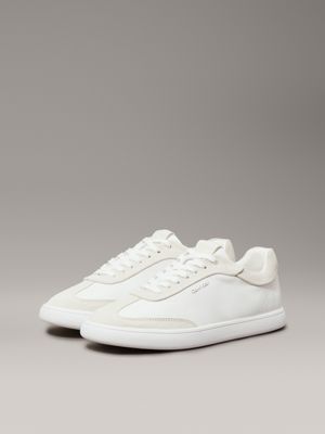 white/dk ecru leather low profile trainers for women calvin klein