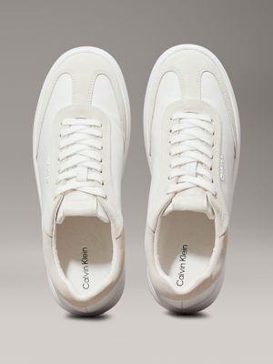 white/dk ecru leather low profile trainers for women calvin klein