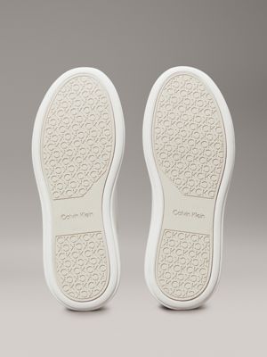 white/dk ecru leather low profile trainers for women calvin klein