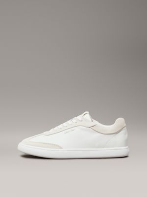 white/dk ecru leather low profile trainers for women calvin klein