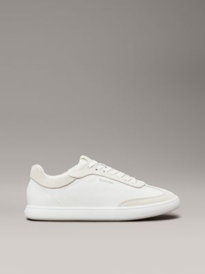 white leather low profile trainers for women calvin klein