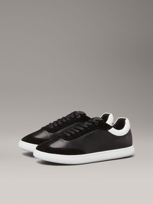 ck black / bright white leather low profile trainers for women calvin klein