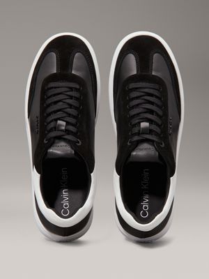 ck black / bright white leather low profile trainers for women calvin klein