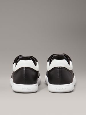 ck black / bright white leather low profile trainers for women calvin klein