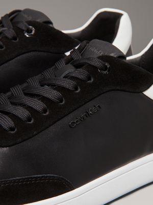 ck black / bright white leather low profile trainers for women calvin klein