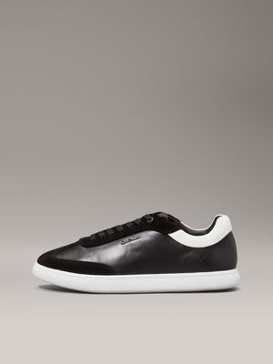 ck black / bright white leather low profile trainers for women calvin klein