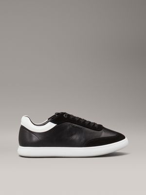 black leather low profile trainers for women calvin klein