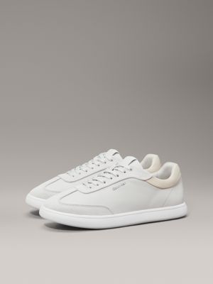 pearl grey/stony beige leather low profile trainers for women calvin klein