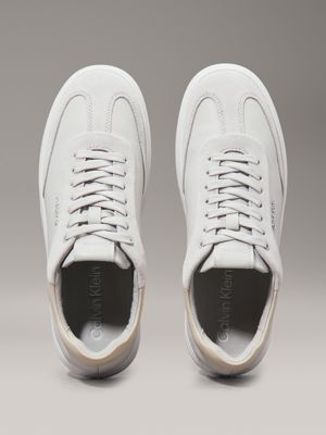 pearl grey/stony beige leather low profile trainers for women calvin klein