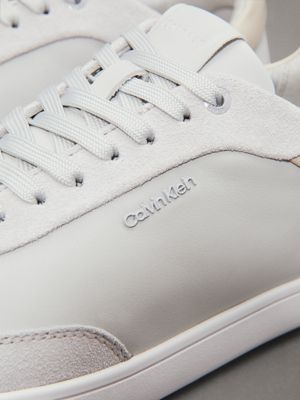 pearl grey/stony beige leather low profile trainers for women calvin klein