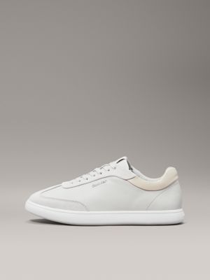 pearl grey/stony beige leather low profile trainers for women calvin klein