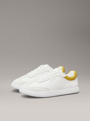 bright white/avocado oil leather low profile trainers for women calvin klein