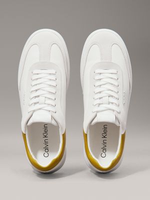 bright white/avocado oil leather low profile trainers for women calvin klein