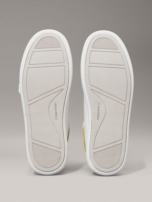 bright white/avocado oil leather low profile trainers for women calvin klein