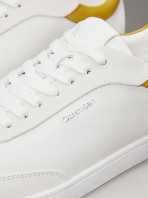 bright white/avocado oil leather low profile trainers for women calvin klein