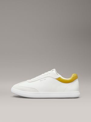 bright white/avocado oil leather low profile trainers for women calvin klein