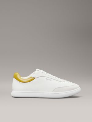 white leather low profile trainers for women calvin klein