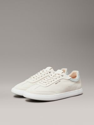 dk ecru/aqua grey suede low profile trainers for women calvin klein