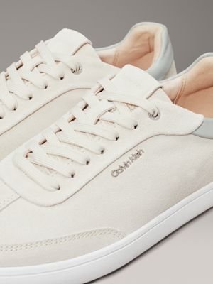 dk ecru/aqua grey suede low profile trainers for women calvin klein