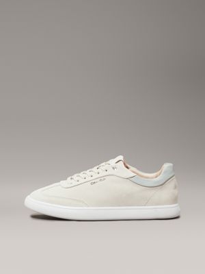 dk ecru/aqua grey suede low profile trainers for women calvin klein