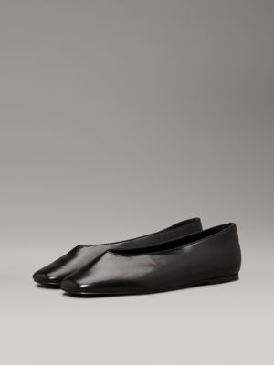 ck black leather square toe ballerinas for women calvin klein