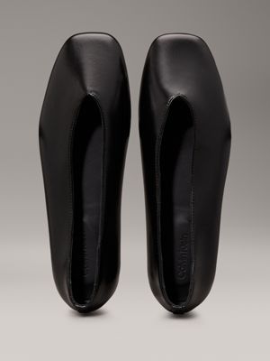 ck black leather square toe ballerinas for women calvin klein