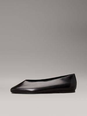 ck black leather square toe ballerinas for women calvin klein