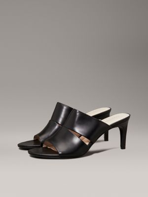 ck black leather heeled sandals for women calvin klein