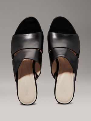 ck black leather heeled sandals for women calvin klein