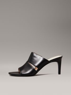 ck black leather heeled sandals for women calvin klein