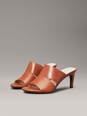 mocha bisque leather heeled sandals for women calvin klein