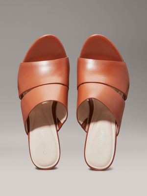 mocha bisque leather heeled sandals for women calvin klein