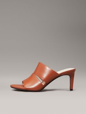 mocha bisque leather heeled sandals for women calvin klein