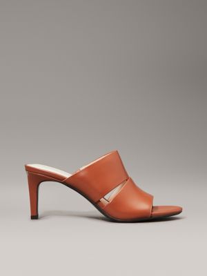 brown leather heeled sandals for women calvin klein