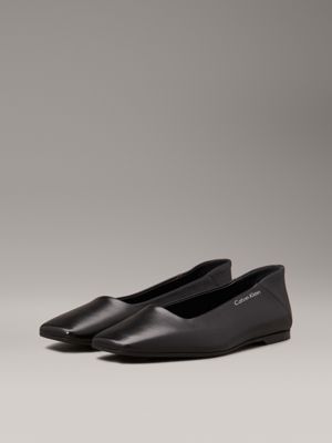 ck black leather square toe ballerinas for women calvin klein