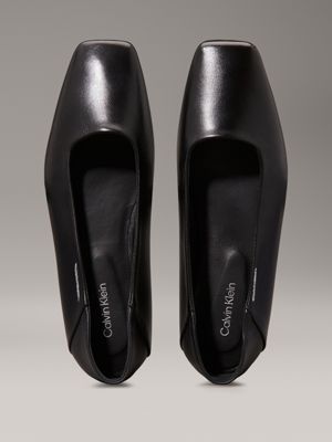 ck black leather square toe ballerinas for women calvin klein